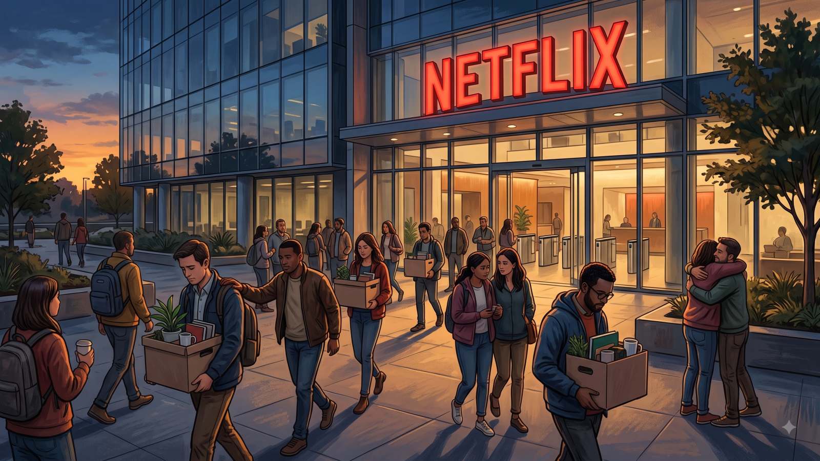 people exiting office building Netflix
