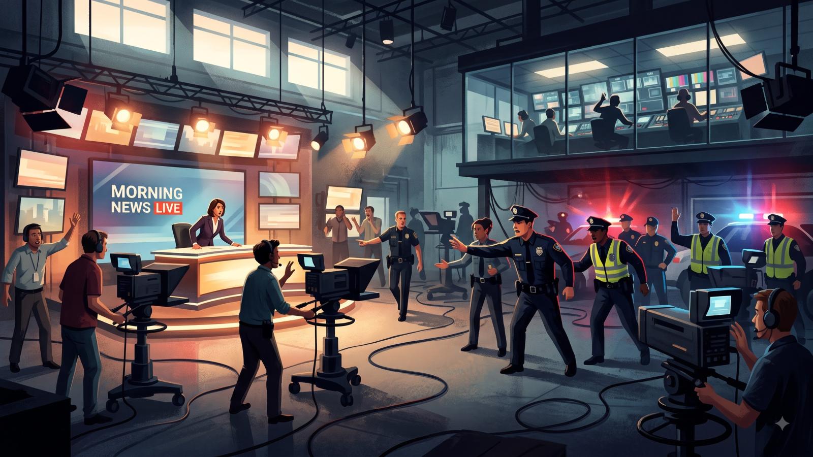 police interrupting television